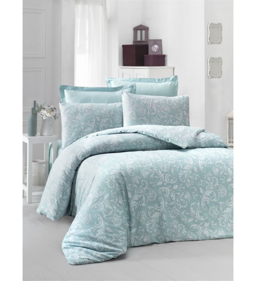 Lenjerie de pat dublu bumbac 100% Satin Deluxe Victoria Verano Mint