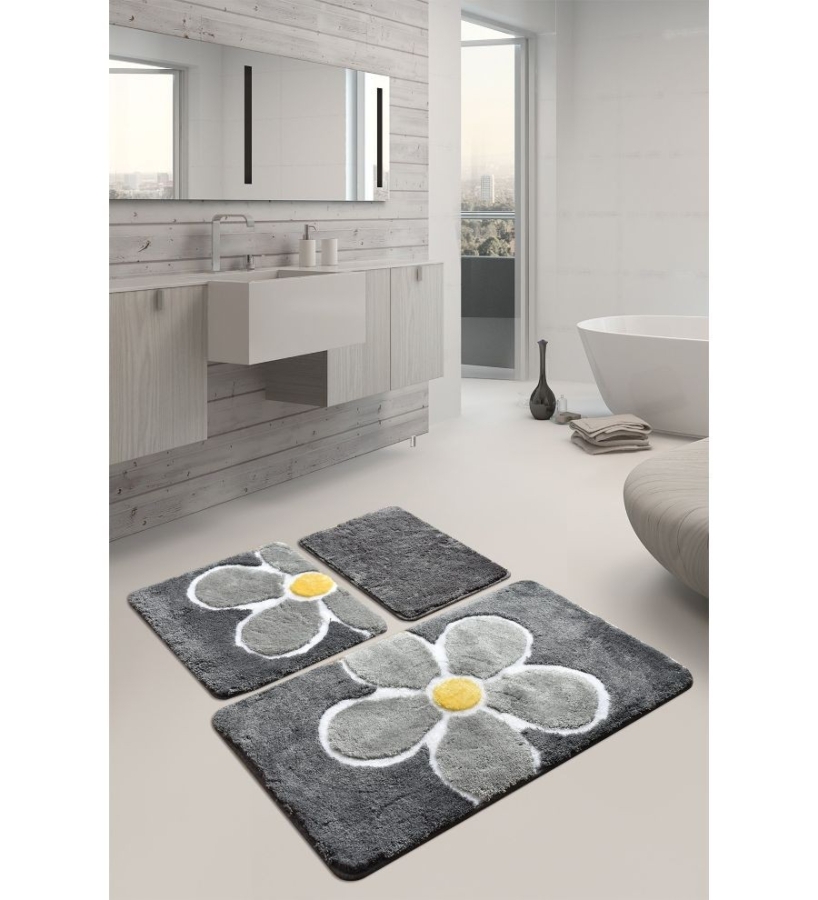 Set covorase de baie 3 piese Chilai Home Flower Grey