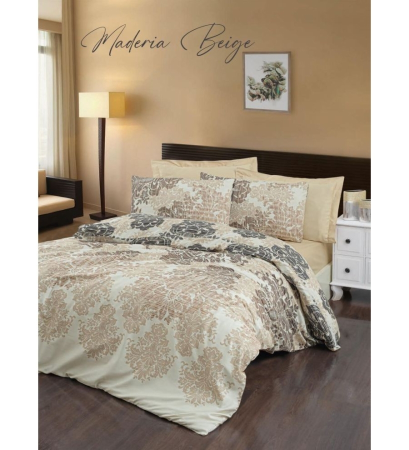 Lenjerie de pat dublu bumbac 100% Satin Deluxe Victoria Maderia Beige