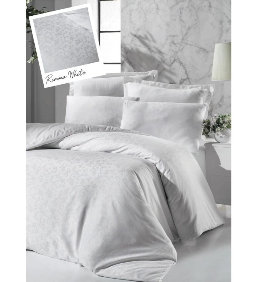 Lenjerie de pat dublu bumbac 100% Jacquard Satin Deluxe Victoria Rima White