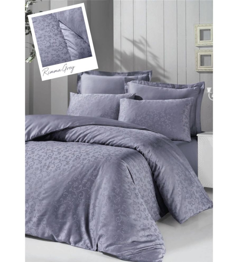 Lenjerie de pat dublu bumbac 100% Jacquard Satin Deluxe Victoria Rima Grey