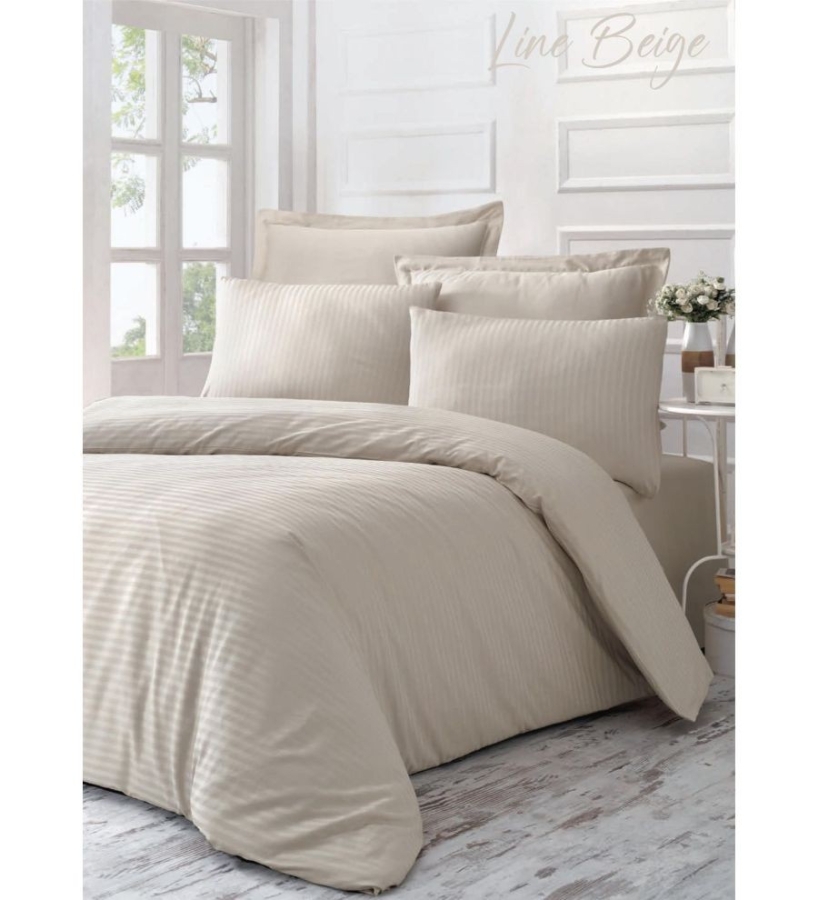 Lenjerie de pat dublu bumbac 100% Exclusive Satin Deluxe Victoria Line Beige