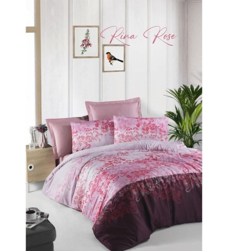 Lenjerie de pat dublu bumbac 100% Satin Deluxe Victoria, Rina Rose