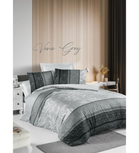 Lenjerie de pat dublu bumbac 100% Satin Deluxe Victoria Vena Grey