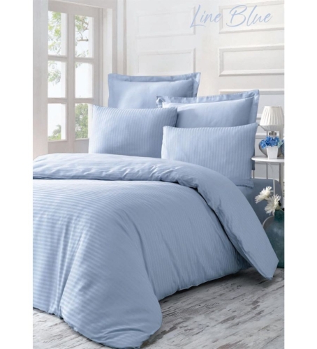 Lenjerie de pat dublu bumbac 100% Exclusive Satin Deluxe Victoria Line Blue