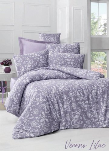 Lenjerie de pat dublu bumbac 100% Exclusive Satin Deluxe Victoria Verano Lilac